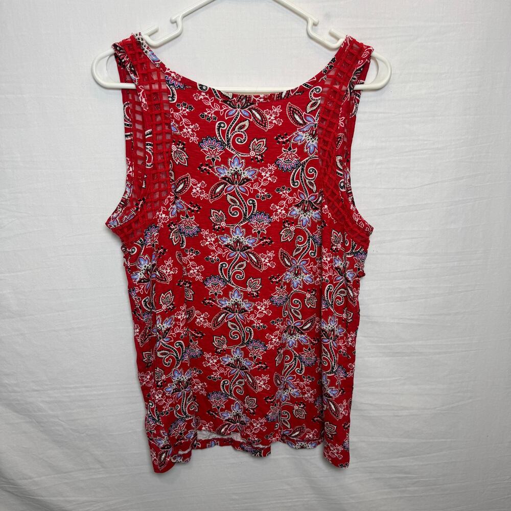 Maurices Red Paisley Lattice Ruffle Tank Top Womens Large Boho Stretch - Picture 9 of 9